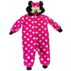 Disney Little Girl Fuzzy Sleeper with Hoodie & Zipper size 12M Pink Minnie Mouse